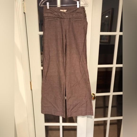 Anthropologie Elevenses Academia Wide Leg Brown Pants with side buttons size 2 - Picture 1 of 9